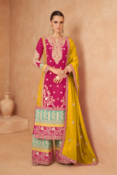 Premium Chinon silk designer Dark shaded dress with detailed embroidery and work